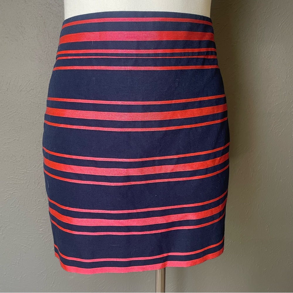 J. Crew Navy Mini Skirt with Red Stripes